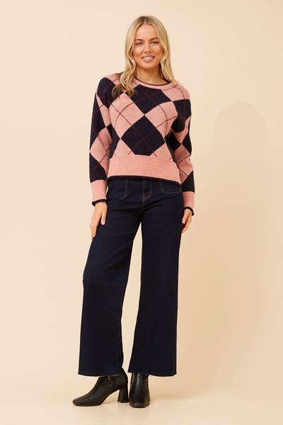 ELLASANDRA ARGYLE PRINT KNIT PULLOVER