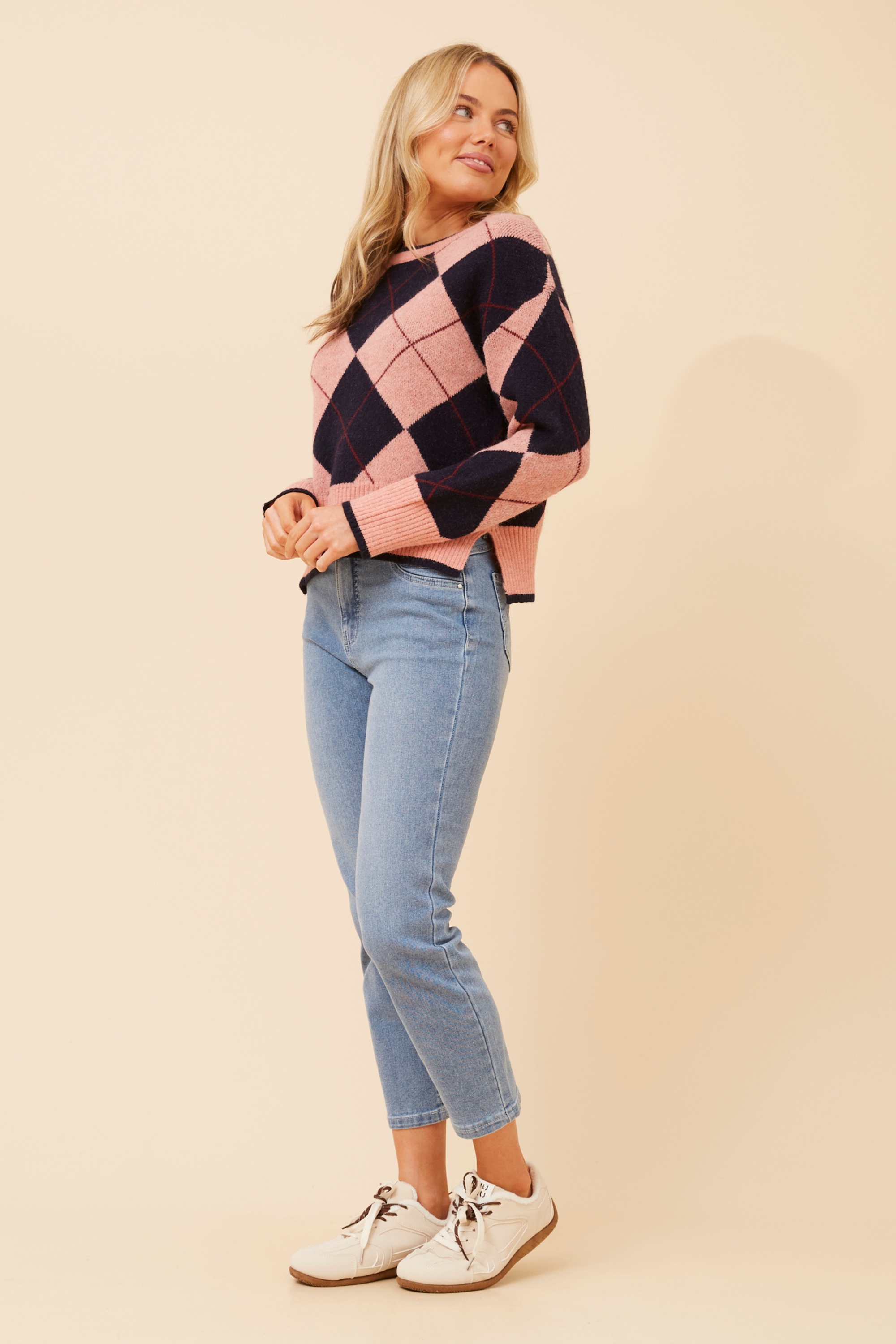ELLASANDRA ARGYLE PRINT KNIT PULLOVER