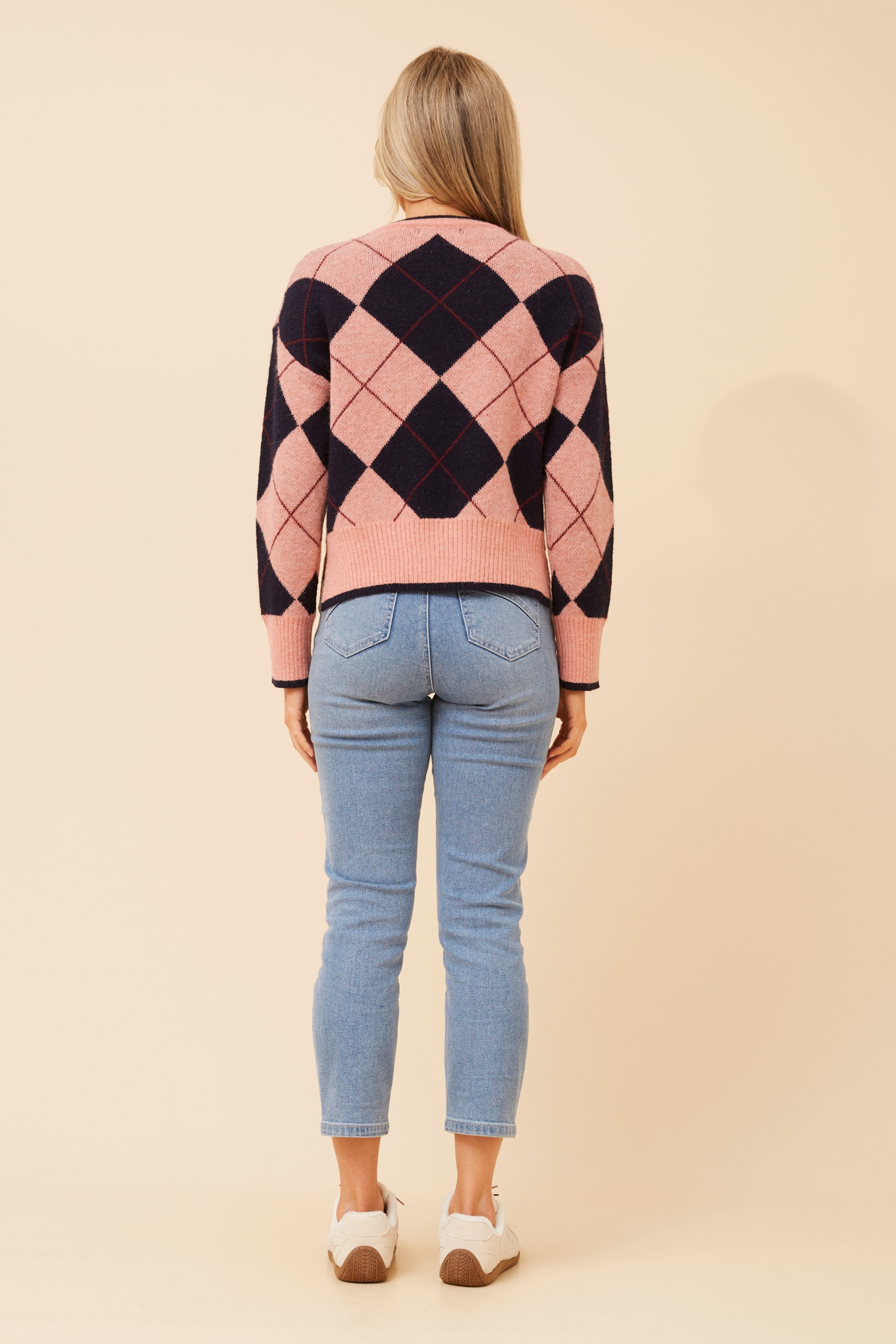 ELLASANDRA ARGYLE PRINT KNIT PULLOVER