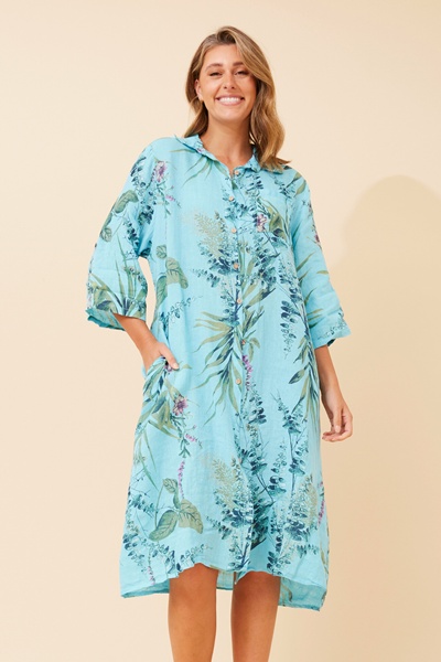 ELOSIA LEAF PRINT  LINEN DRESS