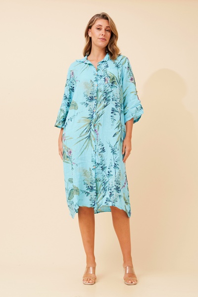 ELOSIA LEAF PRINT  LINEN DRESS