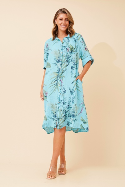 ELOSIA LEAF PRINT  LINEN DRESS