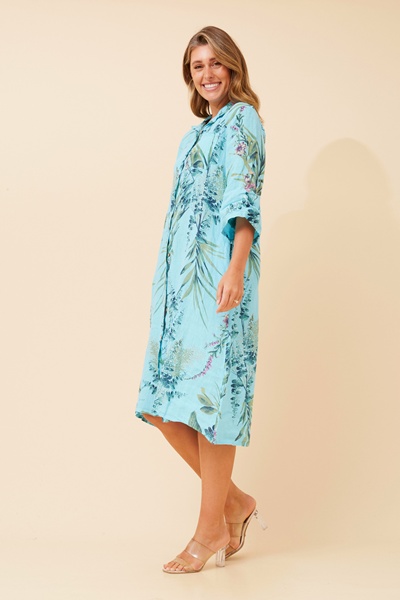 ELOSIA LEAF PRINT  LINEN DRESS