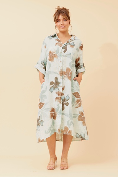 ELOSIA LEAF PRINT  LINEN DRESS