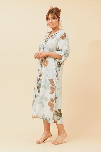 ELOSIA LEAF PRINT  LINEN DRESS
