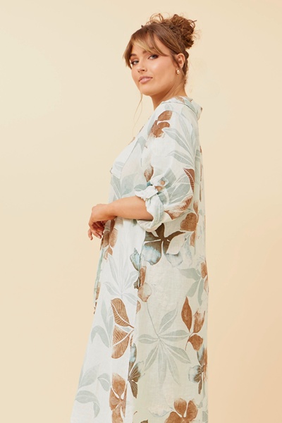 ELOSIA LEAF PRINT  LINEN DRESS