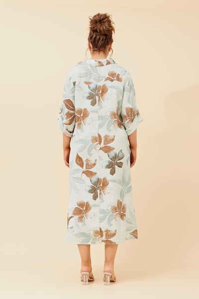 ELOSIA LEAF PRINT  LINEN DRESS