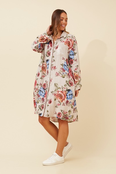 ELYSIA FLORAL LINEN SHIRT DRESS