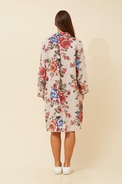 ELYSIA FLORAL LINEN SHIRT DRESS