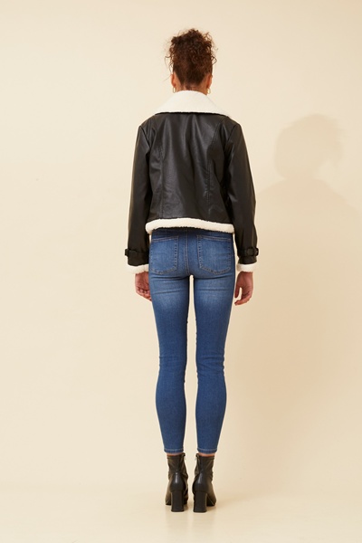 EMBERLY VEGAN LEATHER SHERPA JACKET