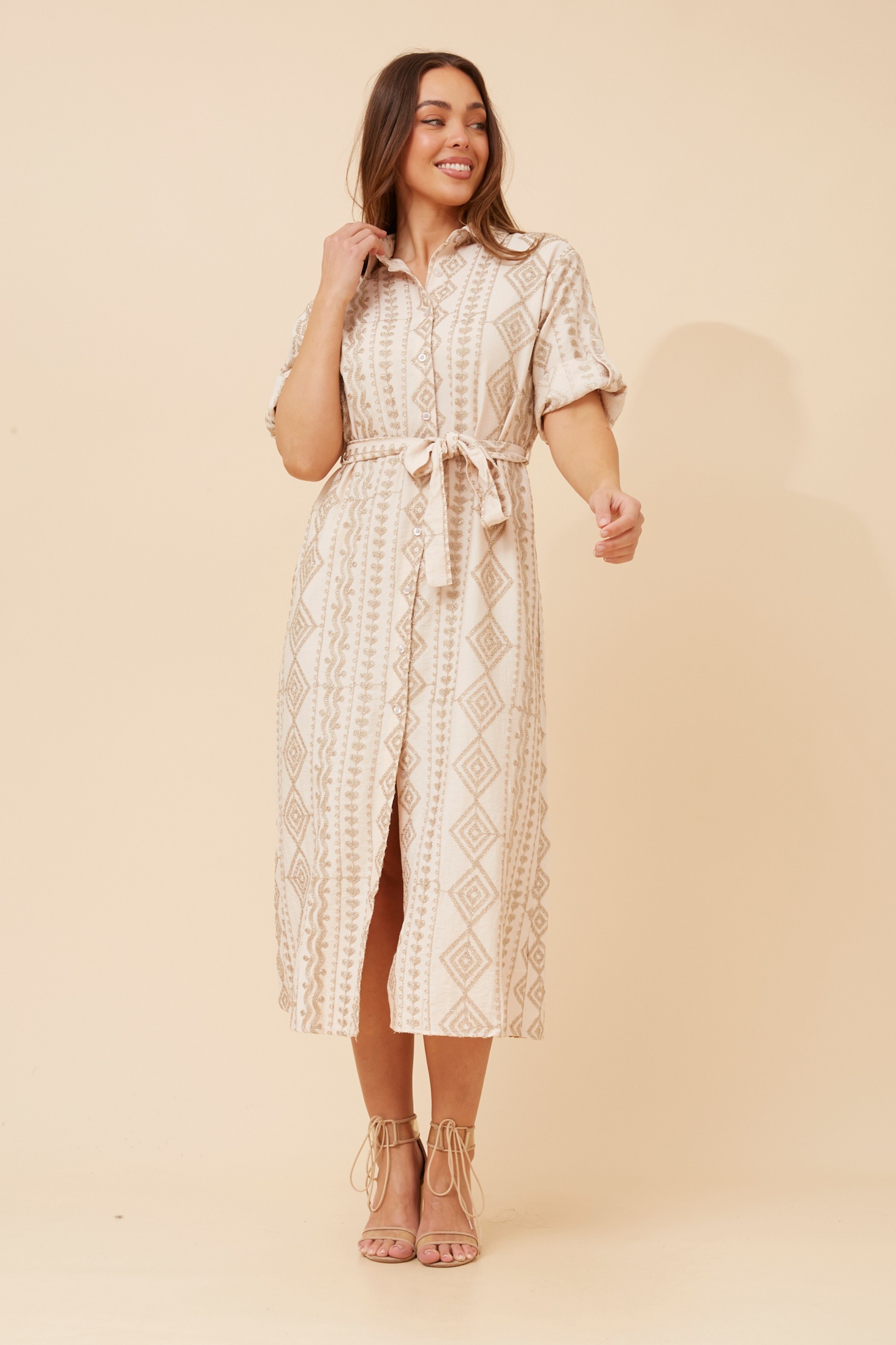 EMBERLYN EMBROIDERED SHIRT DRESS