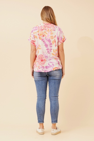 EMILIANA LEAF PRINT LINEN TOP