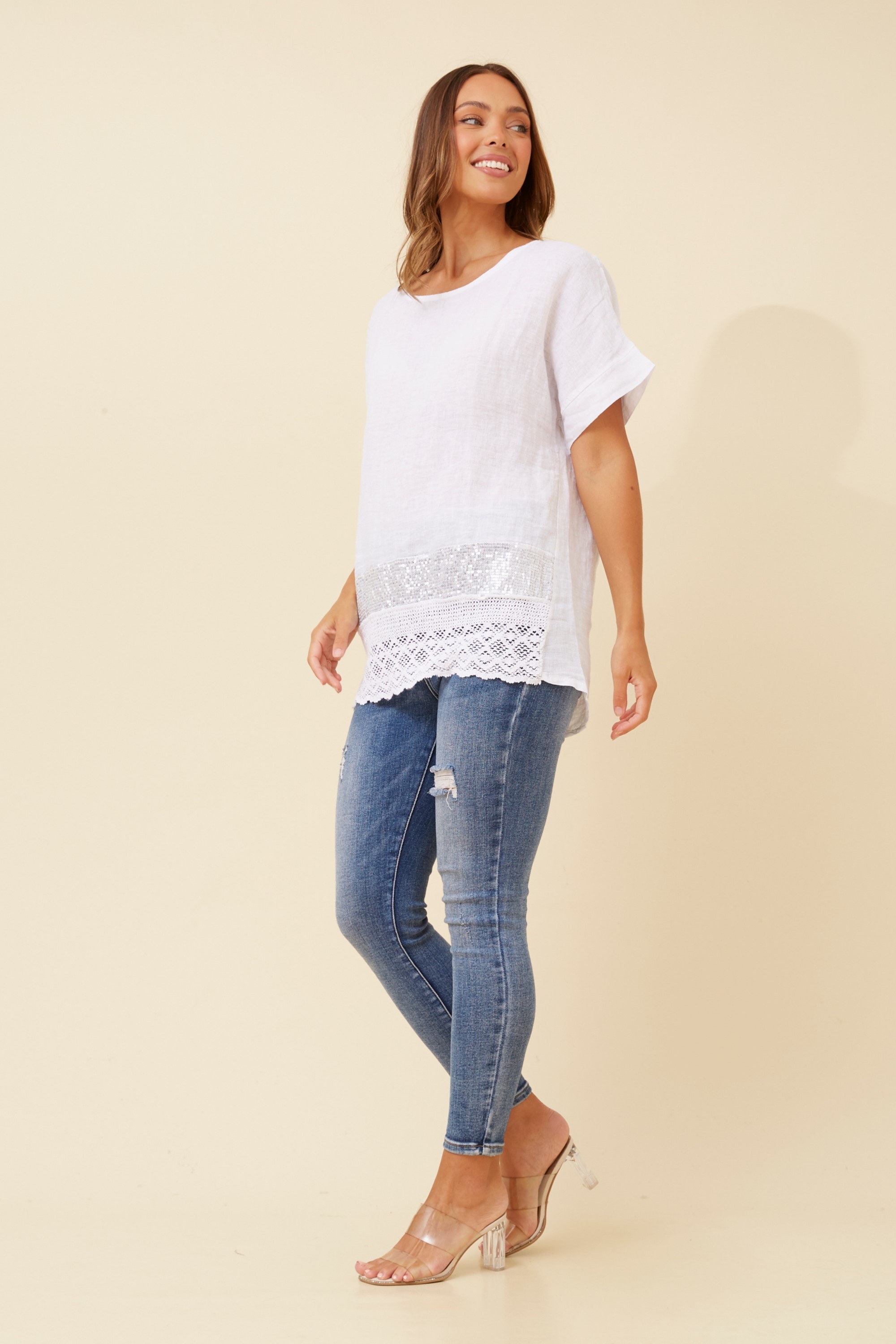 EMILIO SEQUIN LINEN TOP