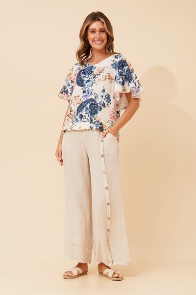 ENZIA FLORAL LINEN TOP