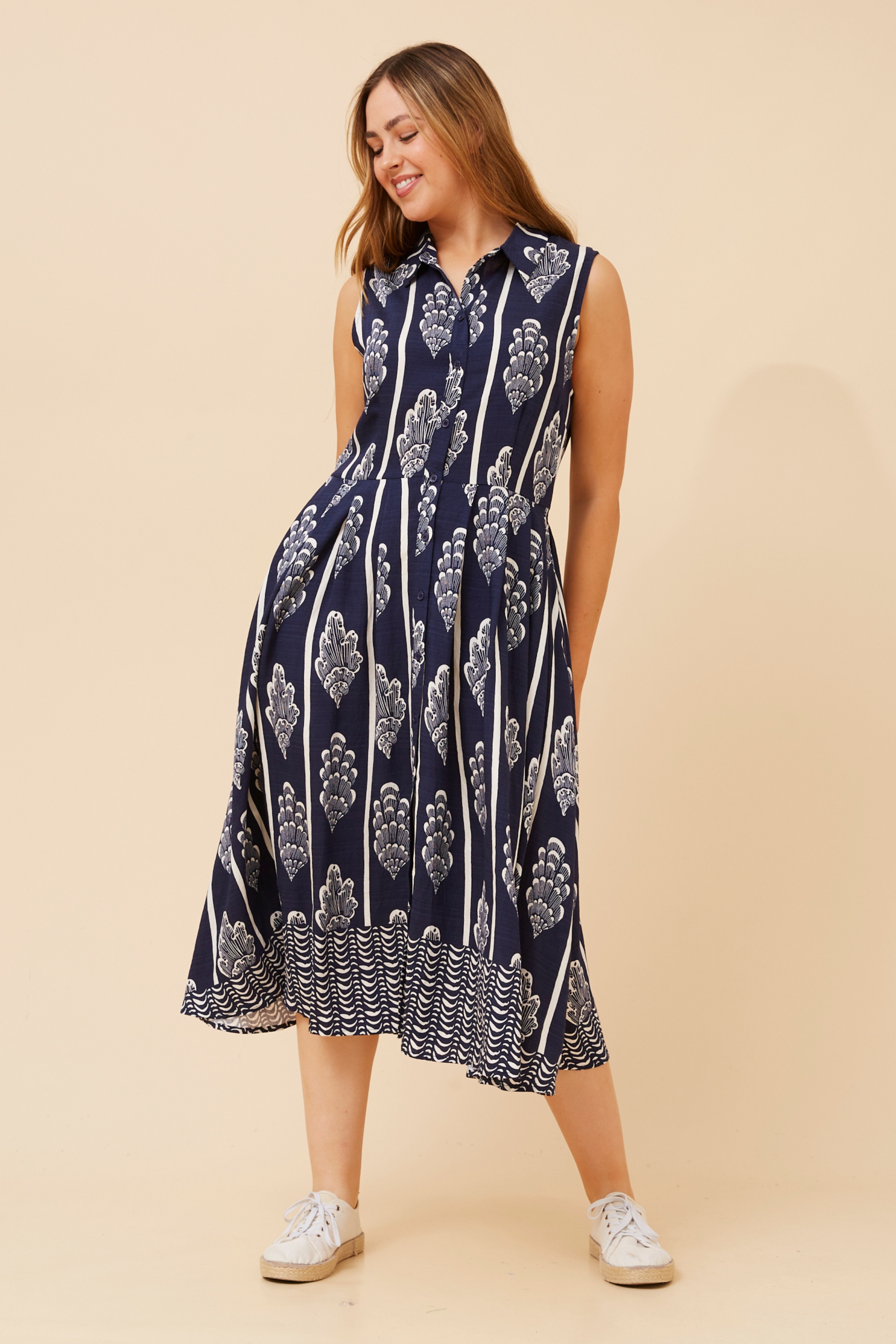 ENZINA BORDER PRINT SHIRT DRESS