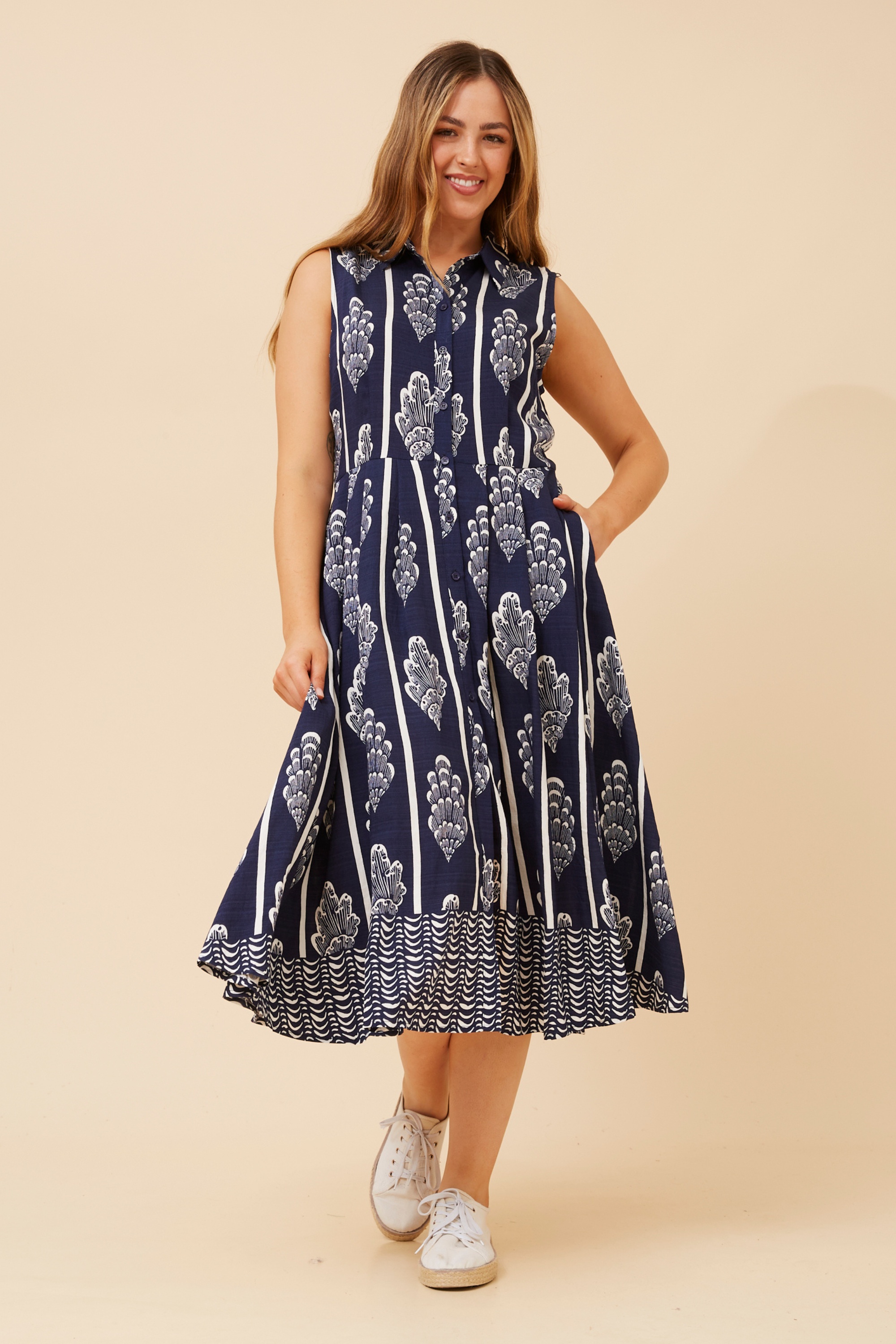 ENZINA BORDER PRINT SHIRT DRESS