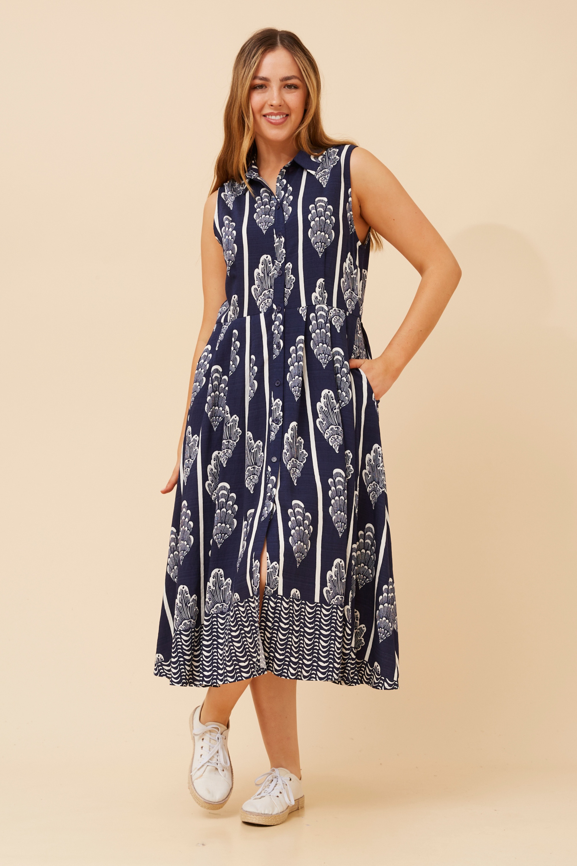 ENZINA BORDER PRINT SHIRT DRESS