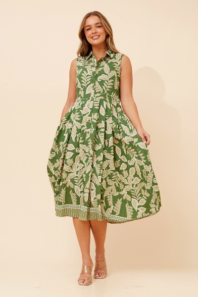 ENZINA LEAF PRINT SHIRT DRESS