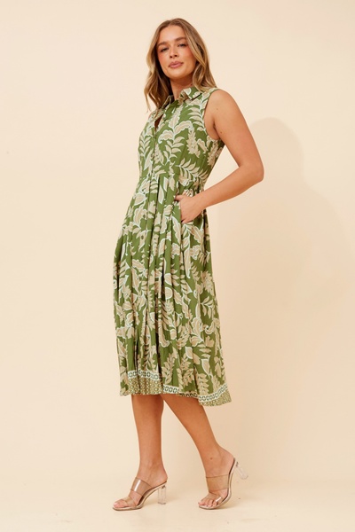 ENZINA LEAF PRINT SHIRT DRESS