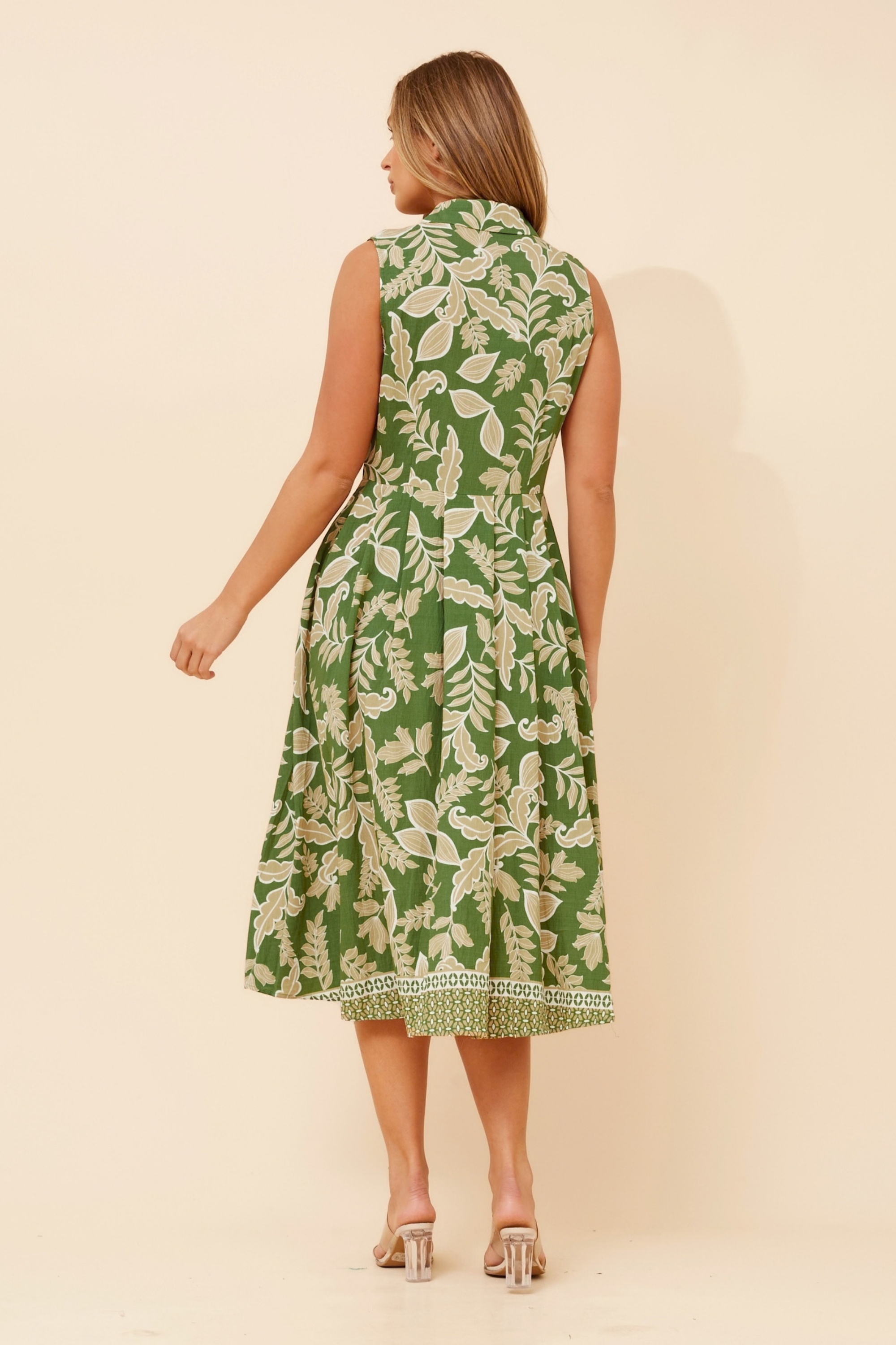 ENZINA LEAF PRINT SHIRT DRESS