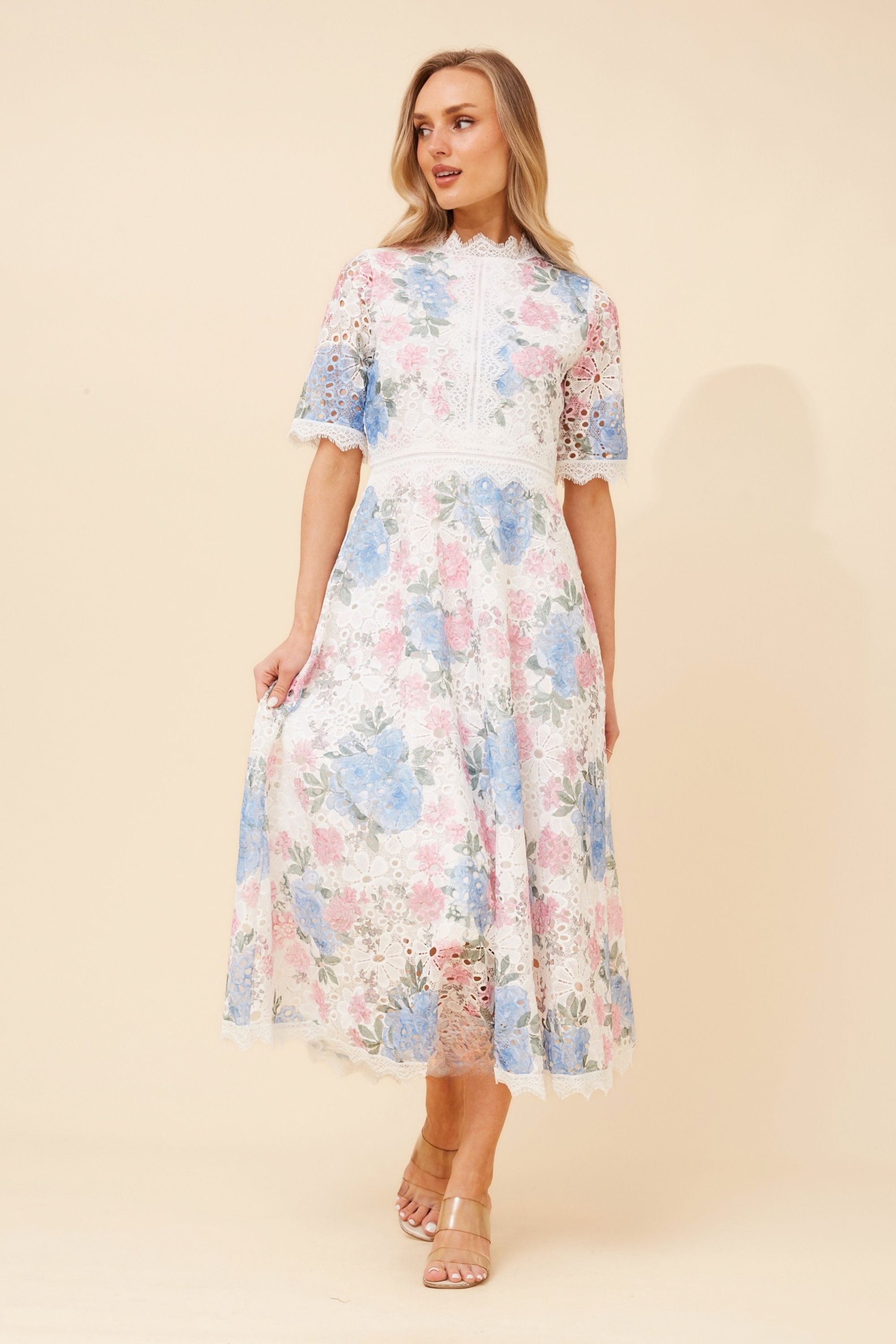 ESMERALDA FLORAL LACE MIDI DRESS