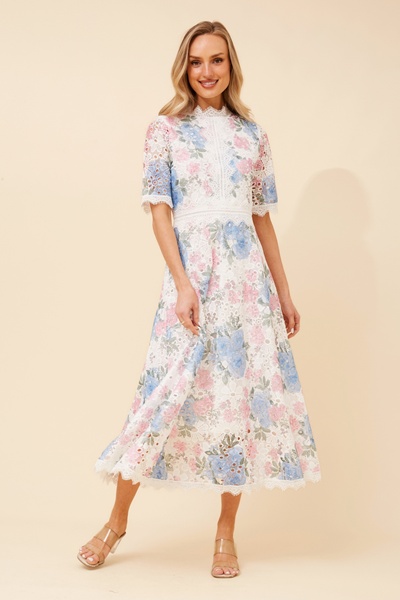 ESMERALDA FLORAL LACE MIDI DRESS