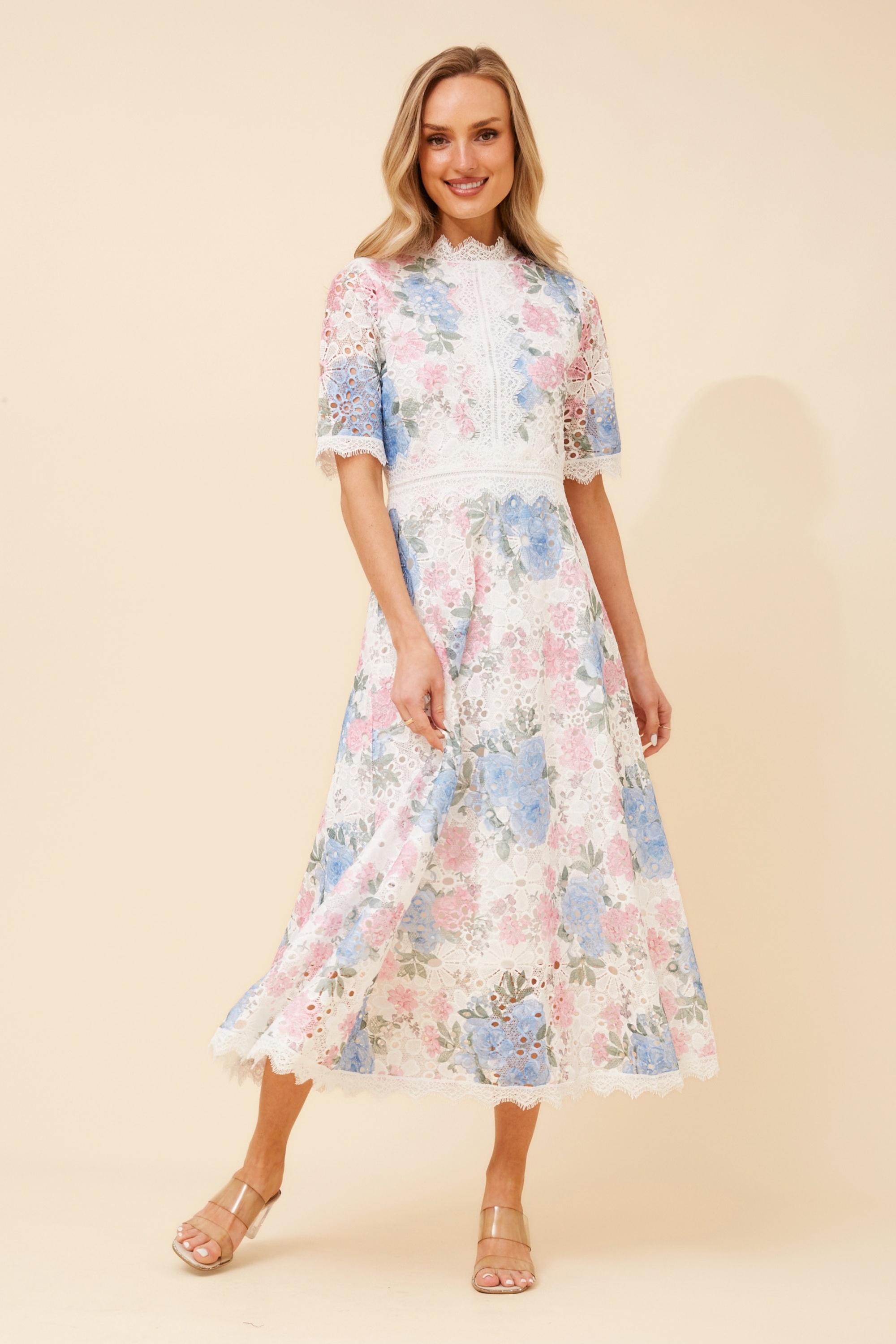 ESMERALDA FLORAL LACE MIDI DRESS