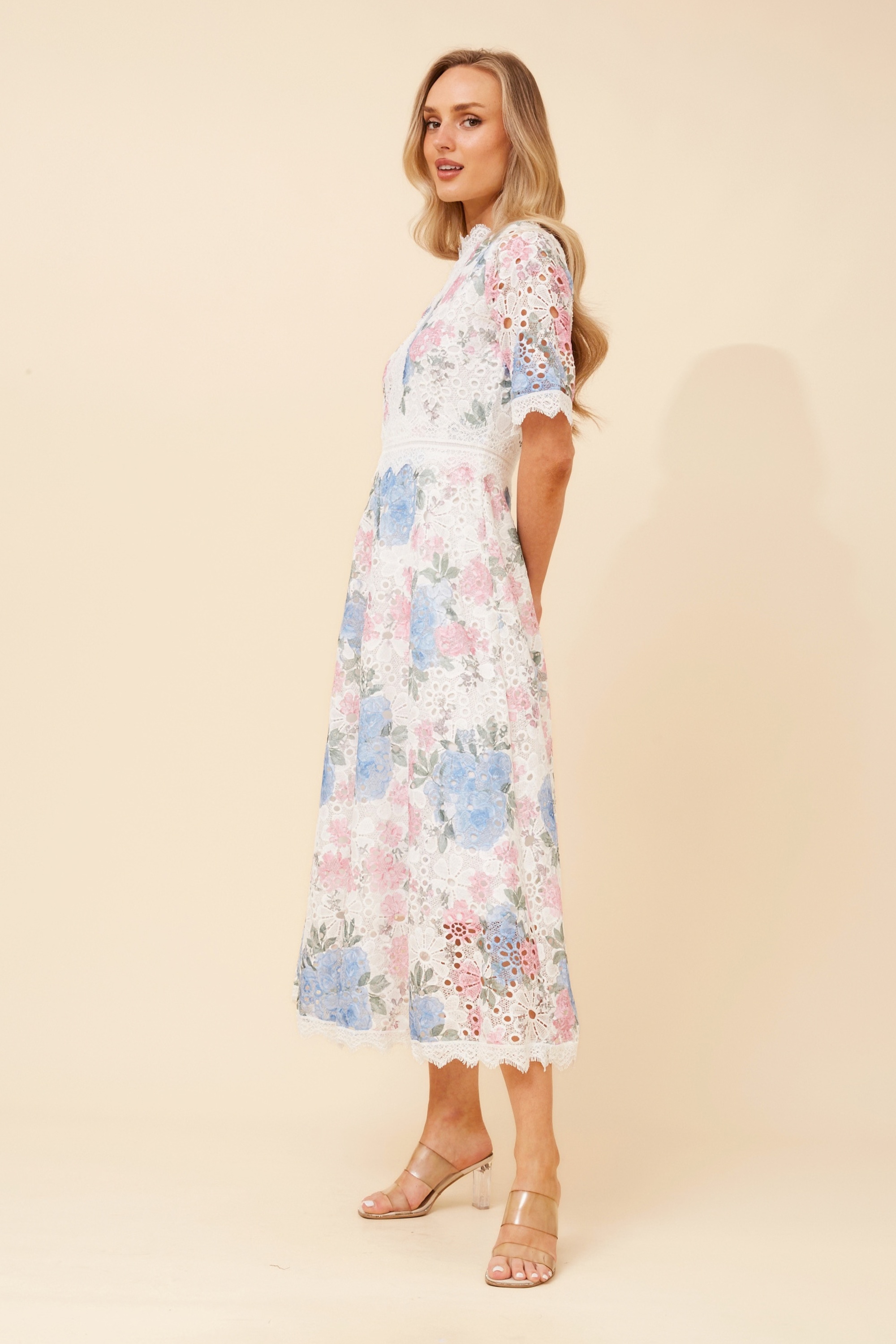 ESMERALDA FLORAL LACE MIDI DRESS