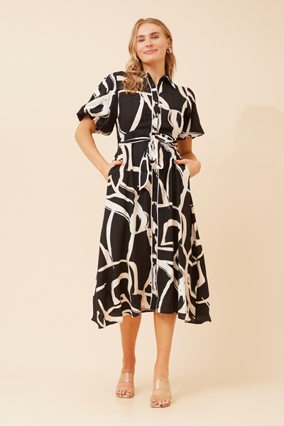 ESSIE ABSTRACT PRINT MIDI DRESS