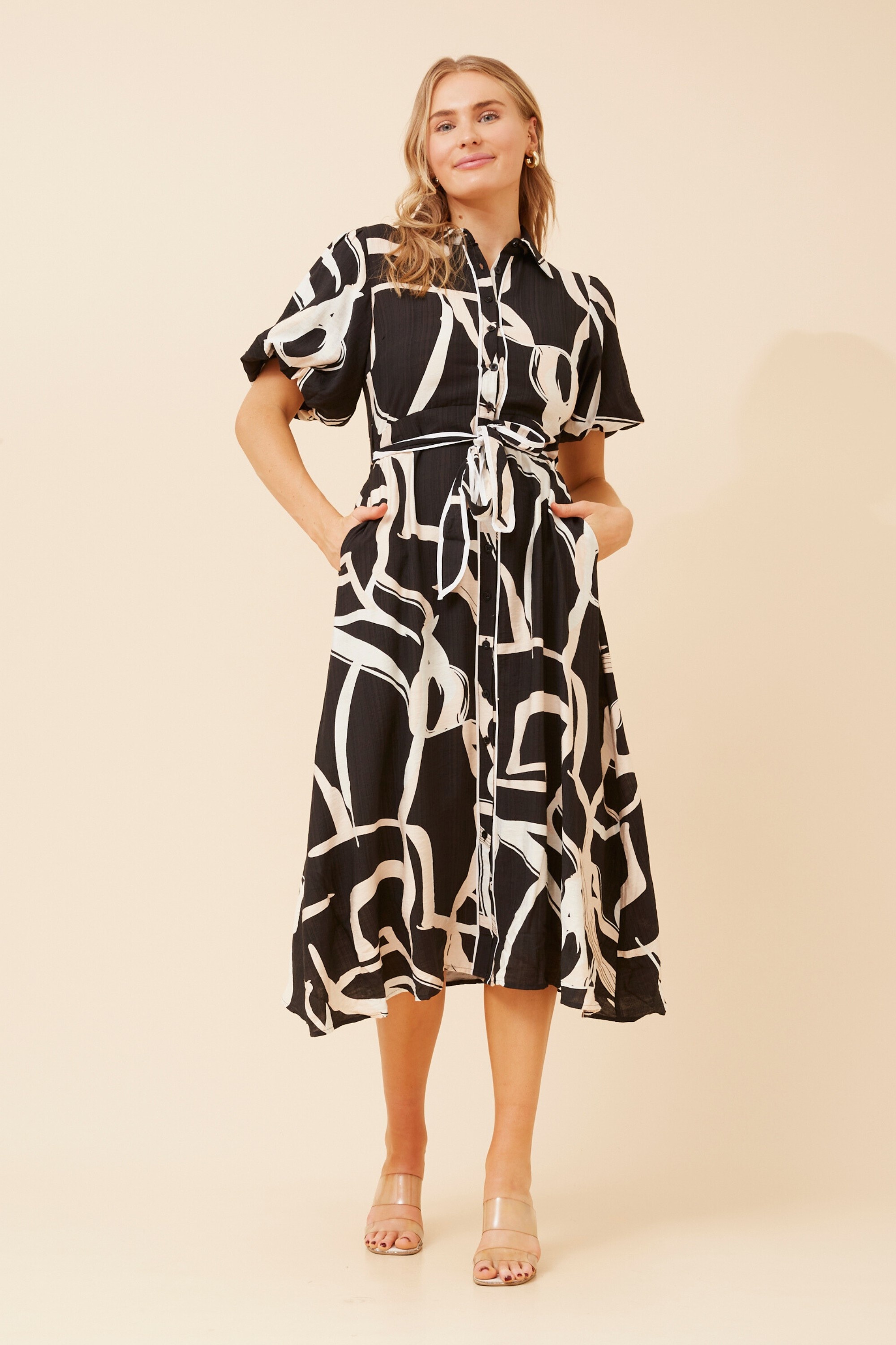 ESSIE ABSTRACT PRINT MIDI DRESS