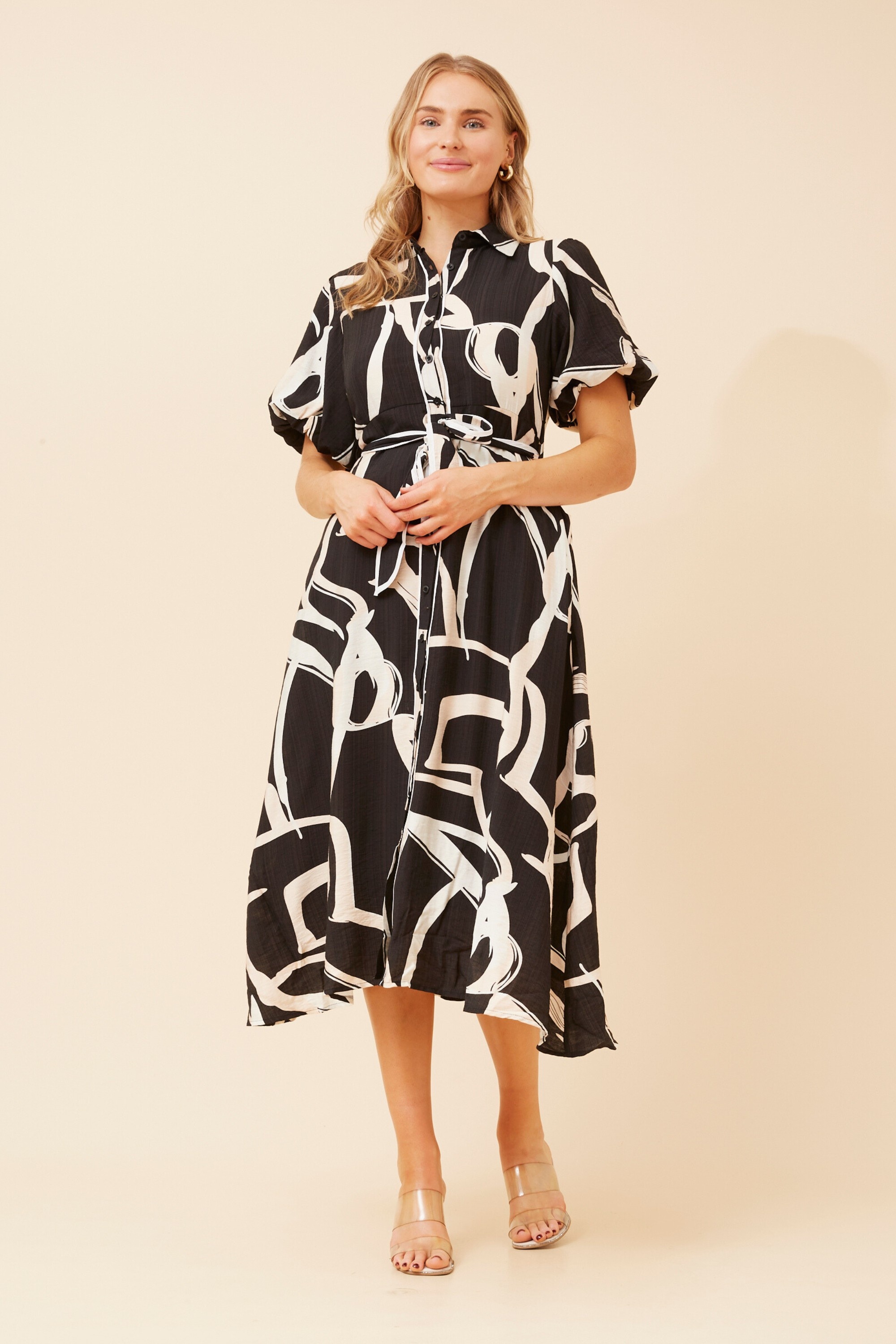 ESSIE ABSTRACT PRINT MIDI DRESS