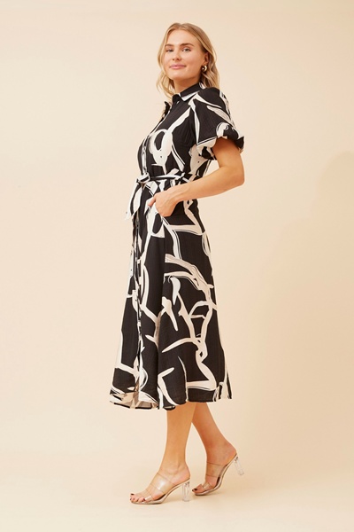 ESSIE ABSTRACT PRINT MIDI DRESS