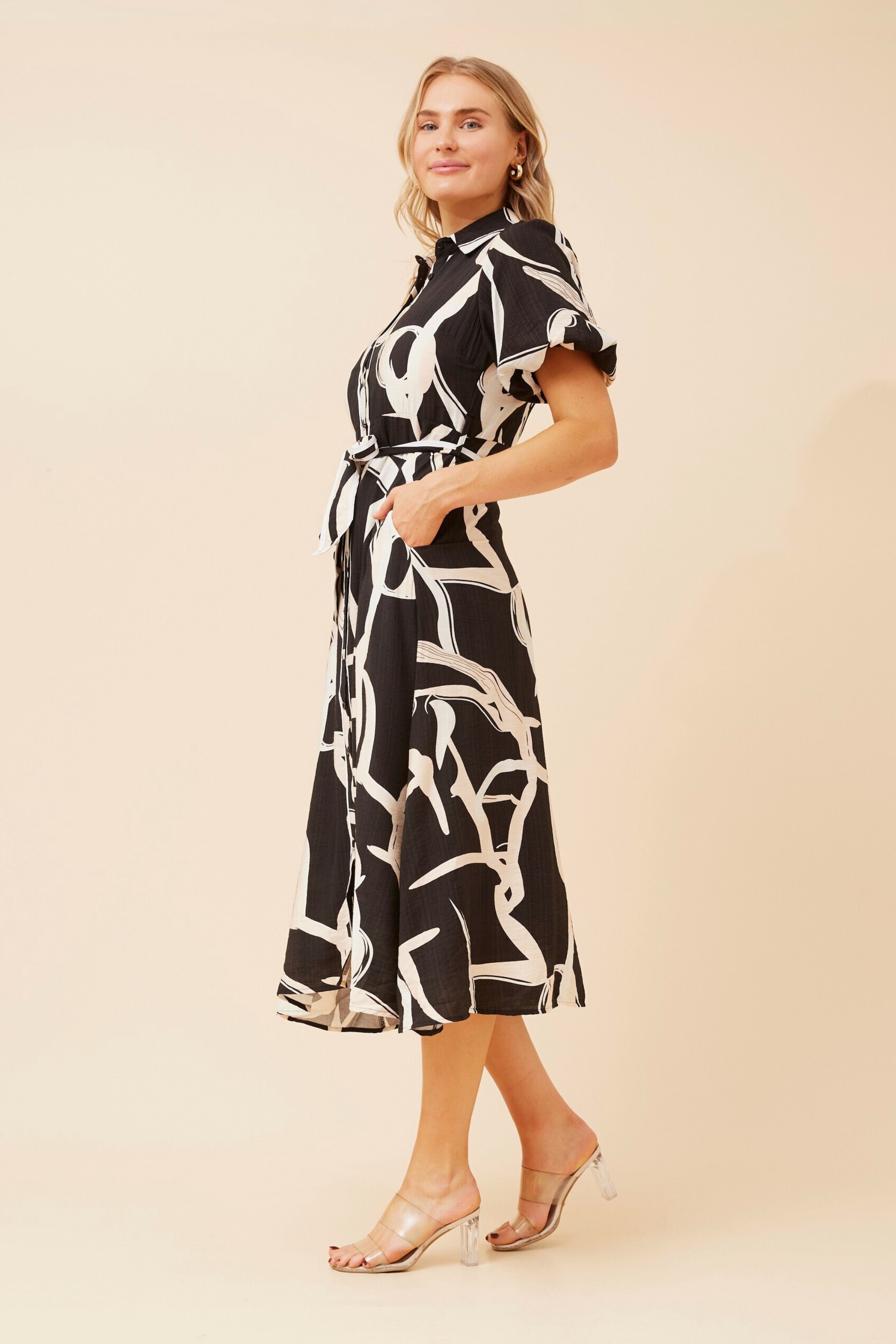 ESSIE ABSTRACT PRINT MIDI DRESS