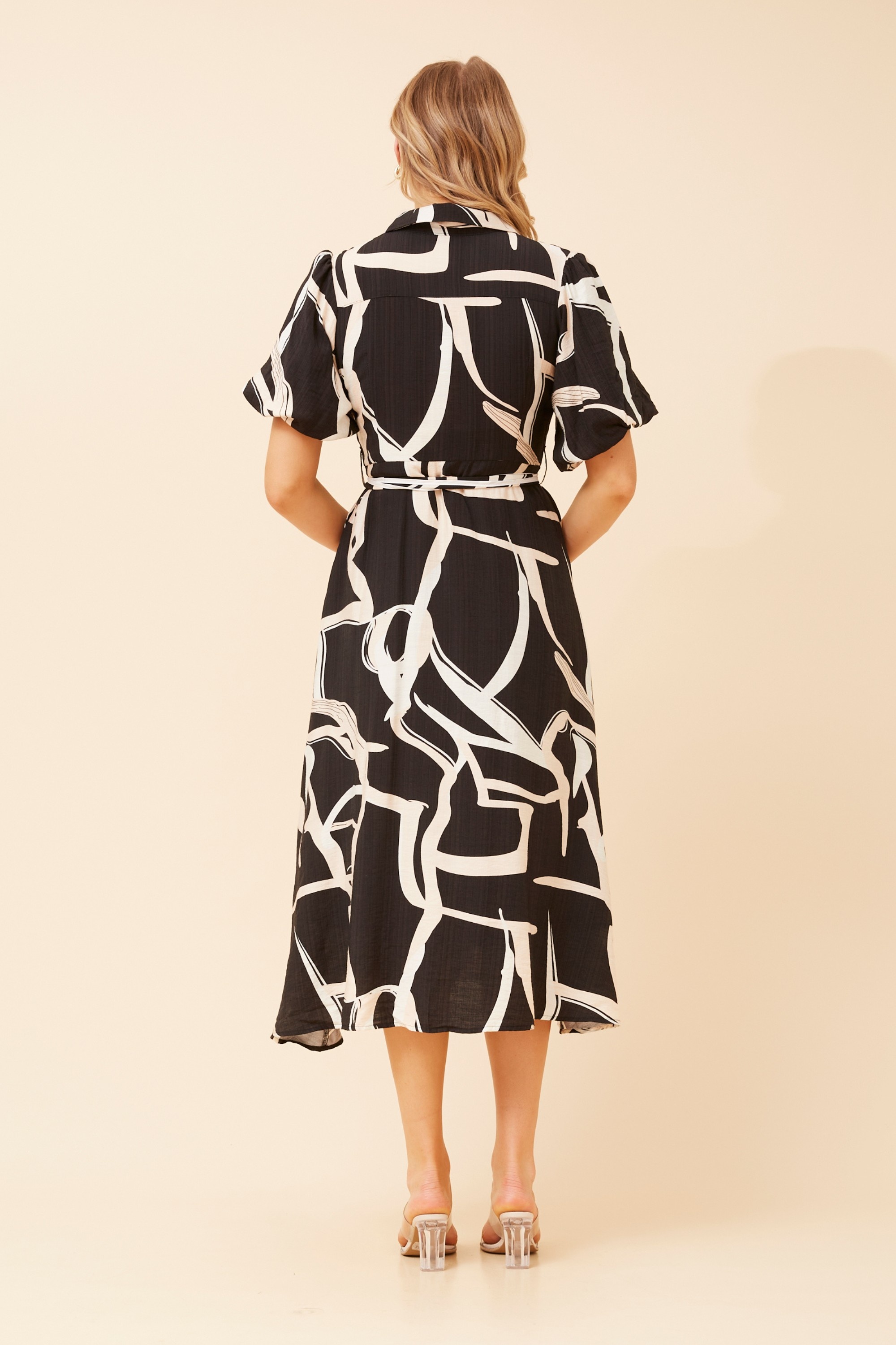 ESSIE ABSTRACT PRINT MIDI DRESS