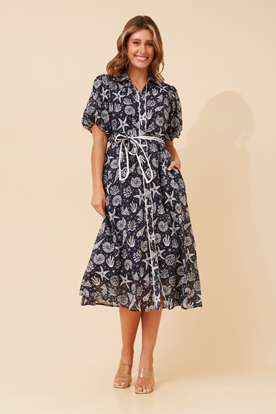 ESSIE SHELL PRINT MIDI DRESS