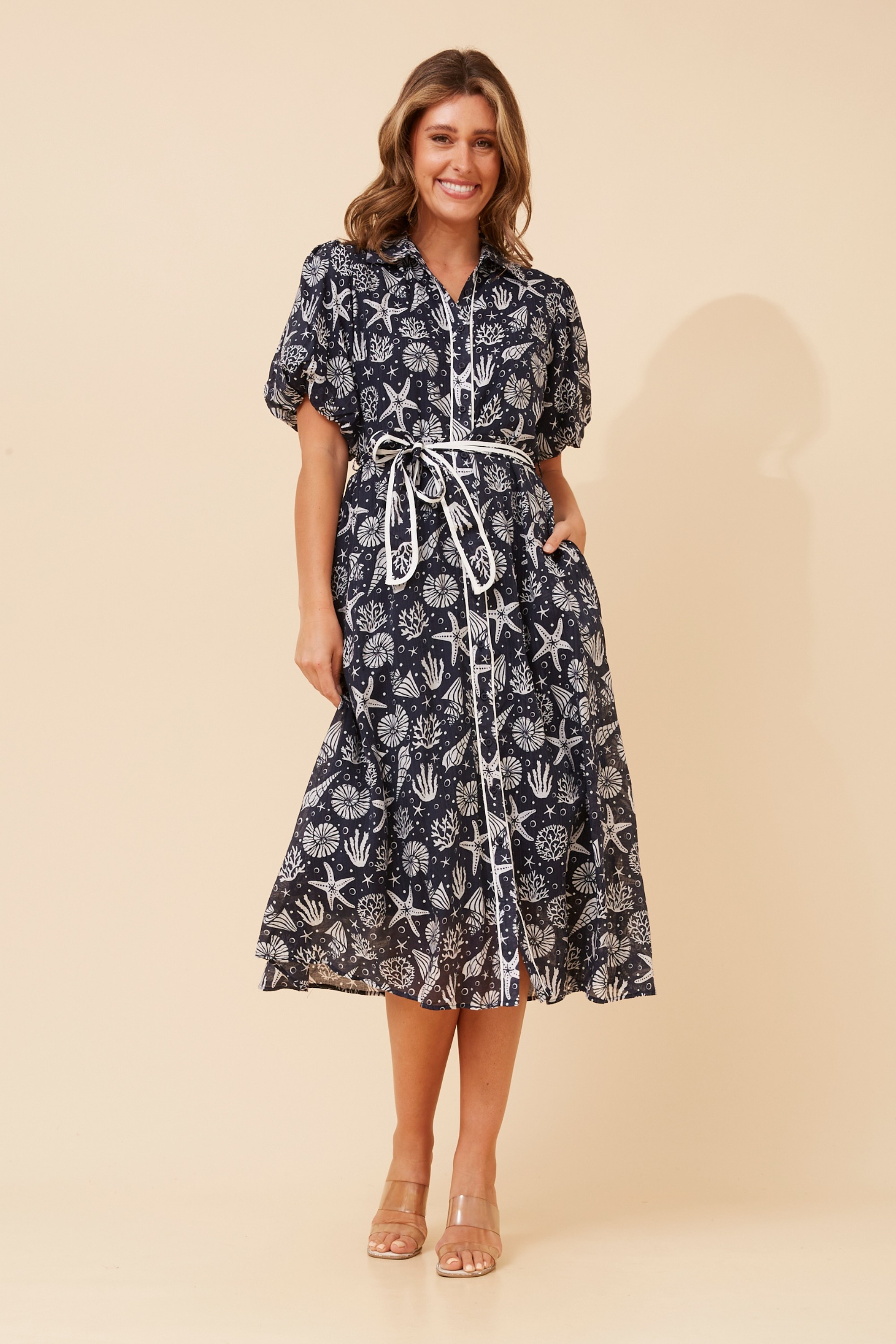 ESSIE SHELL PRINT MIDI DRESS