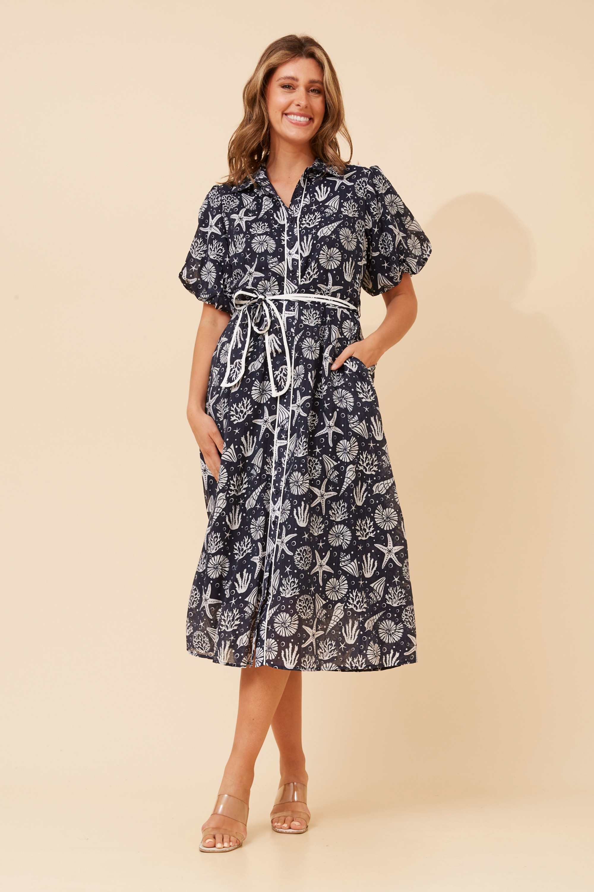 ESSIE SHELL PRINT MIDI DRESS