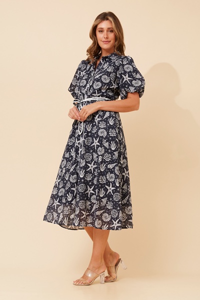 ESSIE SHELL PRINT MIDI DRESS