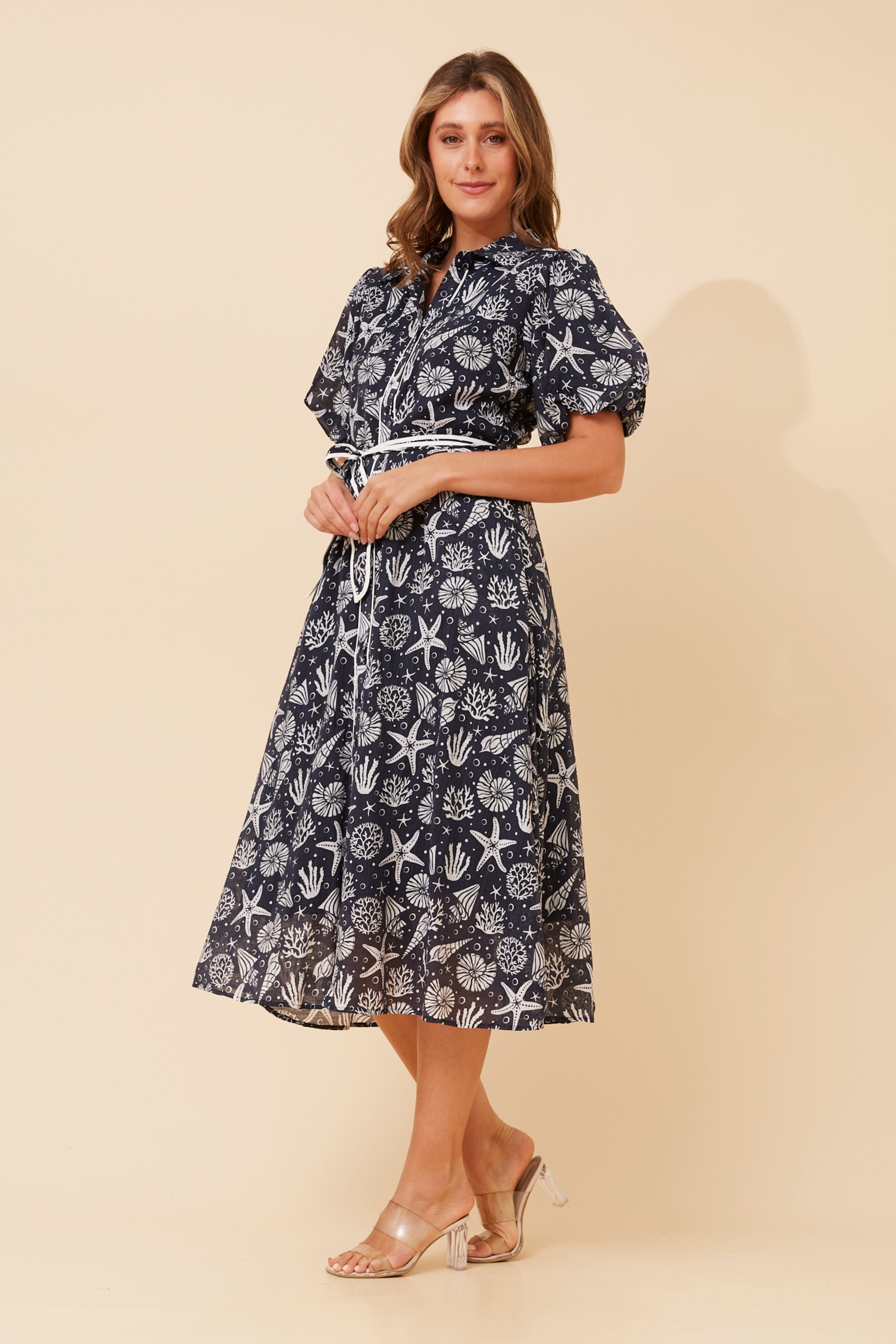 ESSIE SHELL PRINT MIDI DRESS