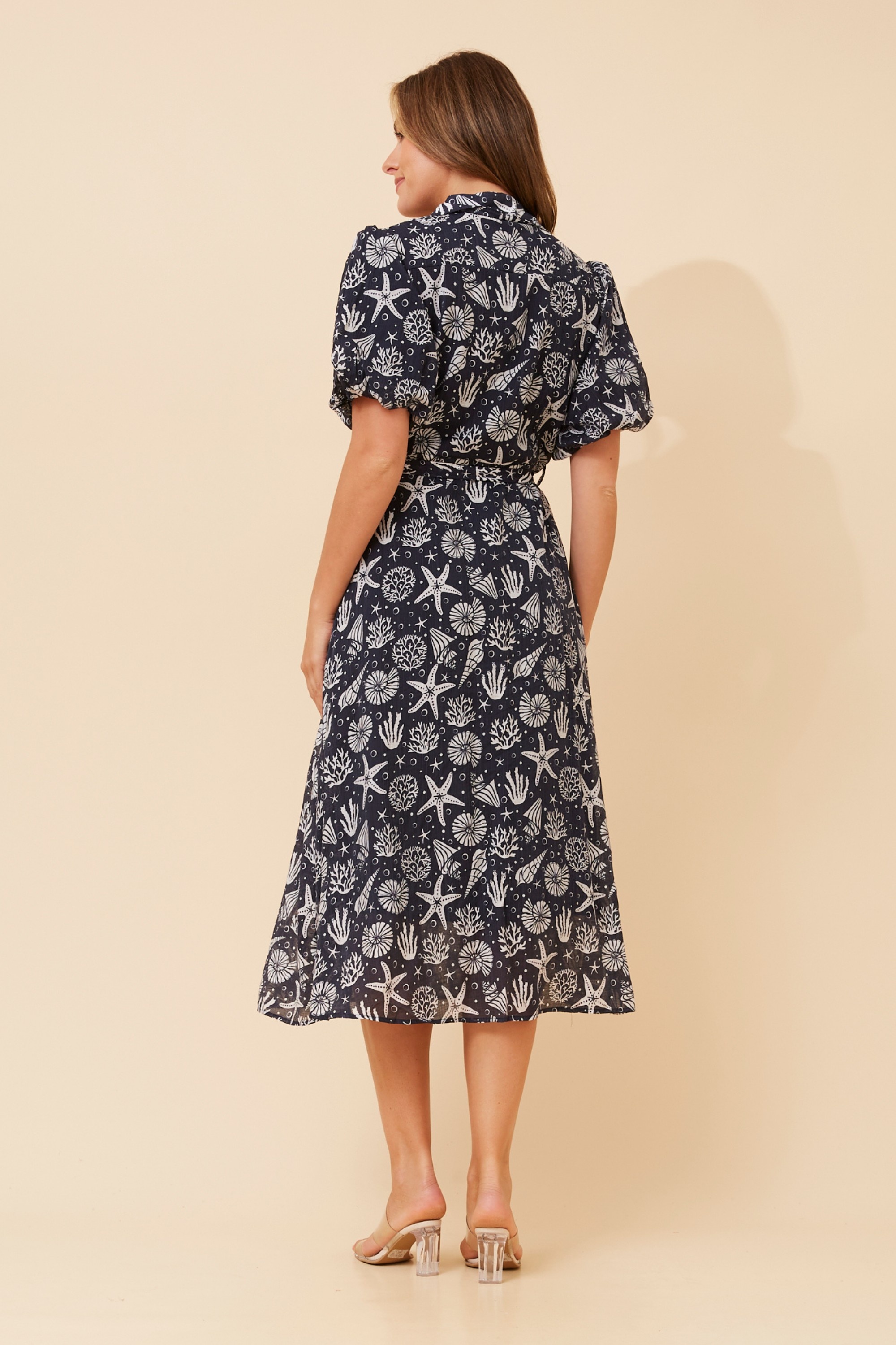 ESSIE SHELL PRINT MIDI DRESS