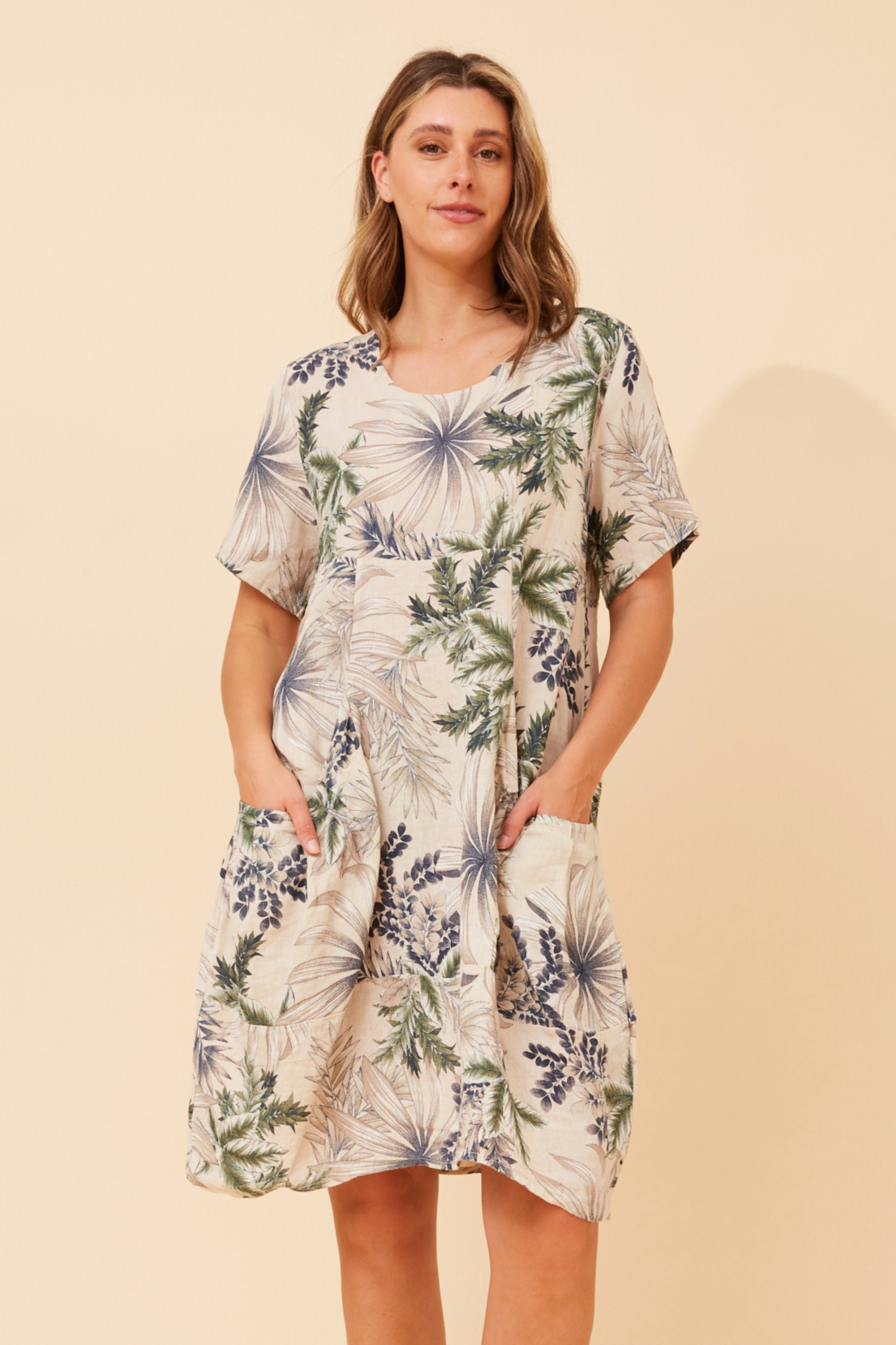 EUDORA LEAF PRINT LINEN DRESS