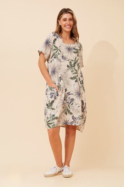 EUDORA LEAF PRINT LINEN DRESS