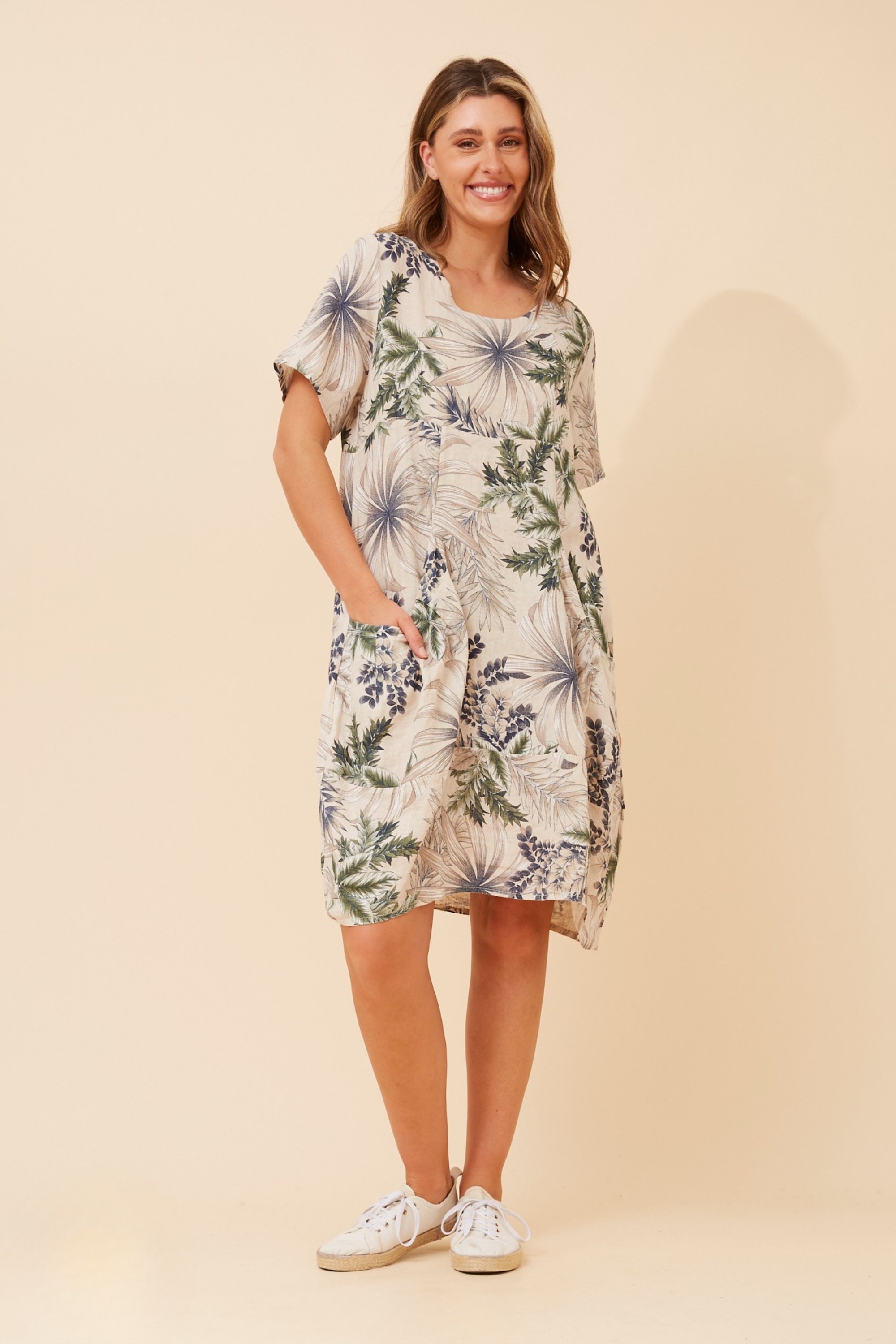 EUDORA LEAF PRINT LINEN DRESS