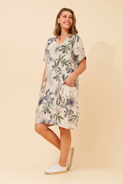EUDORA LEAF PRINT LINEN DRESS