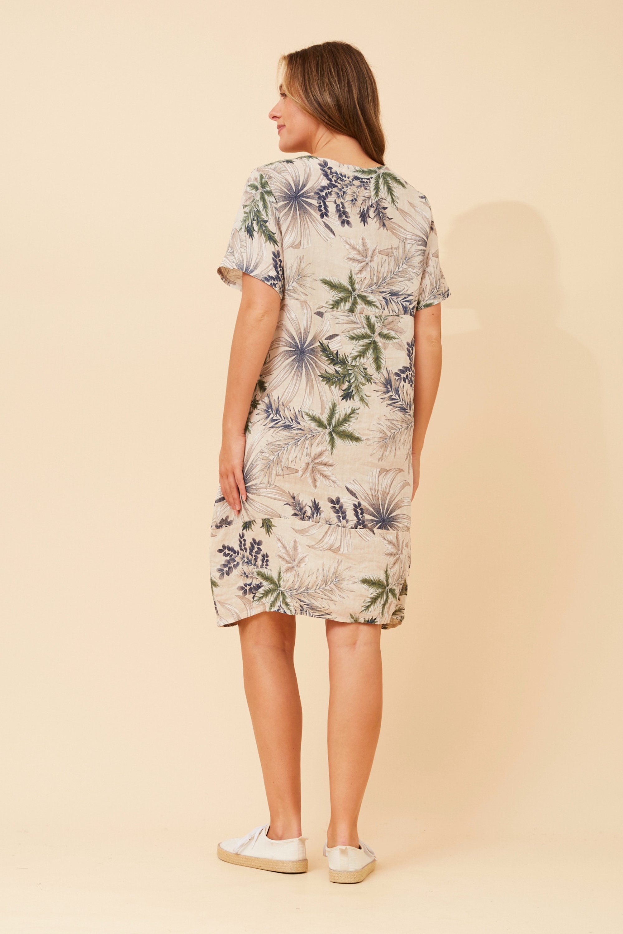 EUDORA LEAF PRINT LINEN DRESS