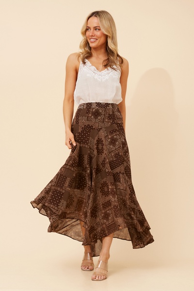 EUGENIA PATCHWORK PRINT MIDI SKIRT
