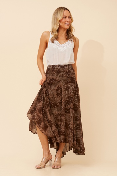 EUGENIA PATCHWORK PRINT MIDI SKIRT