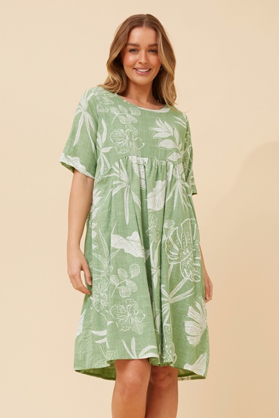 EUGENIE LEAF PRINT MIDI DRESS