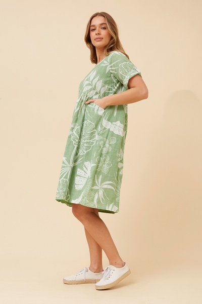 EUGENIE LEAF PRINT MIDI DRESS