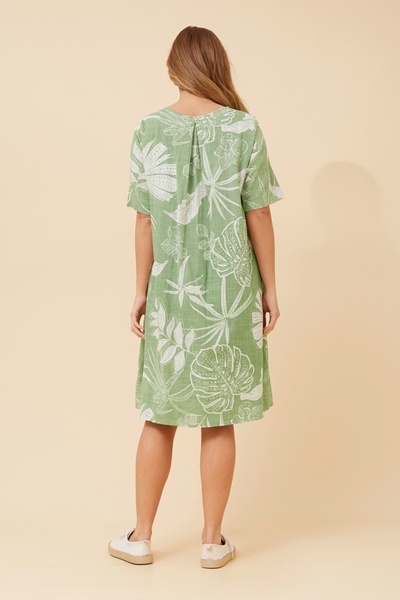 EUGENIE LEAF PRINT MIDI DRESS